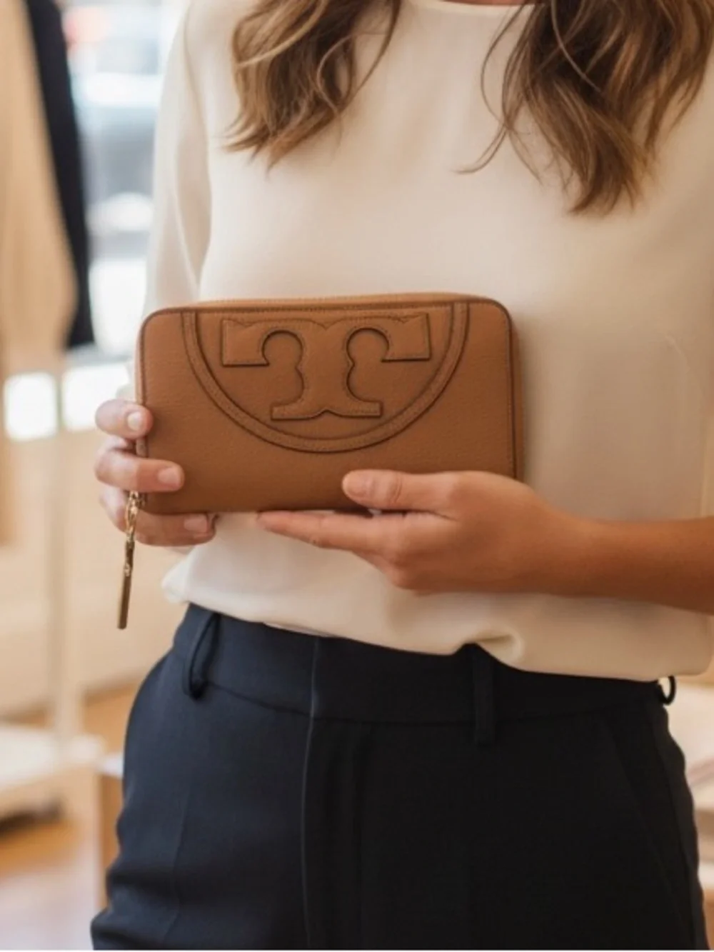 Tory Burch Tan Leather Zip Wallet